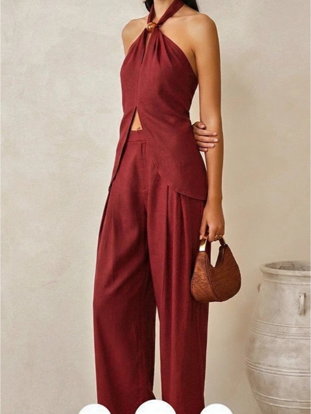 Commense Linen-Blend Halter Top & Pants Set